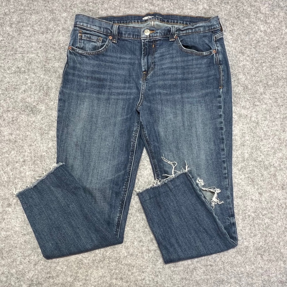 Old‎ Navy Boyfriend Mid Rise Distressed Raw Hem Blue Jeans Cropped Womens 10